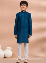 Banarasi Dhupion Blue Traditional Wear Digital Printed Kids Kurta Pajama